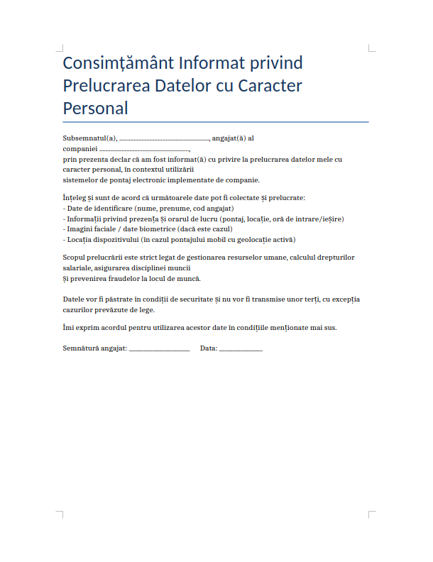 Example of GDPR acceptance note