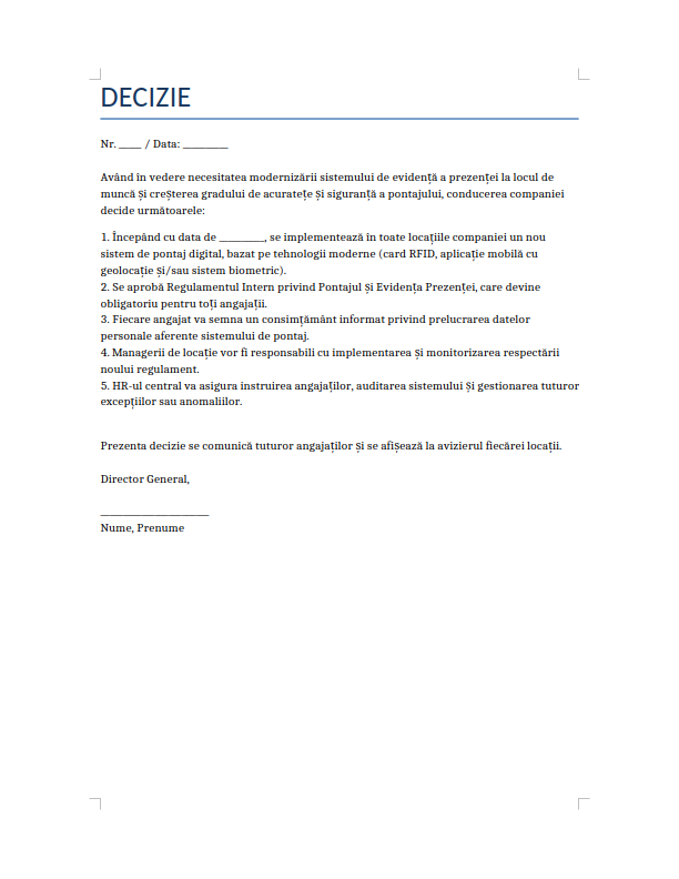 Example of implementing decision