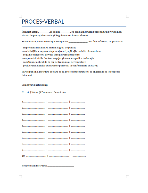 Example of training report