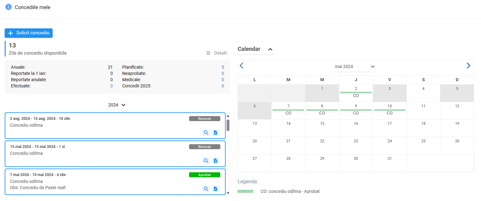 The My leave screen with balance and calendar